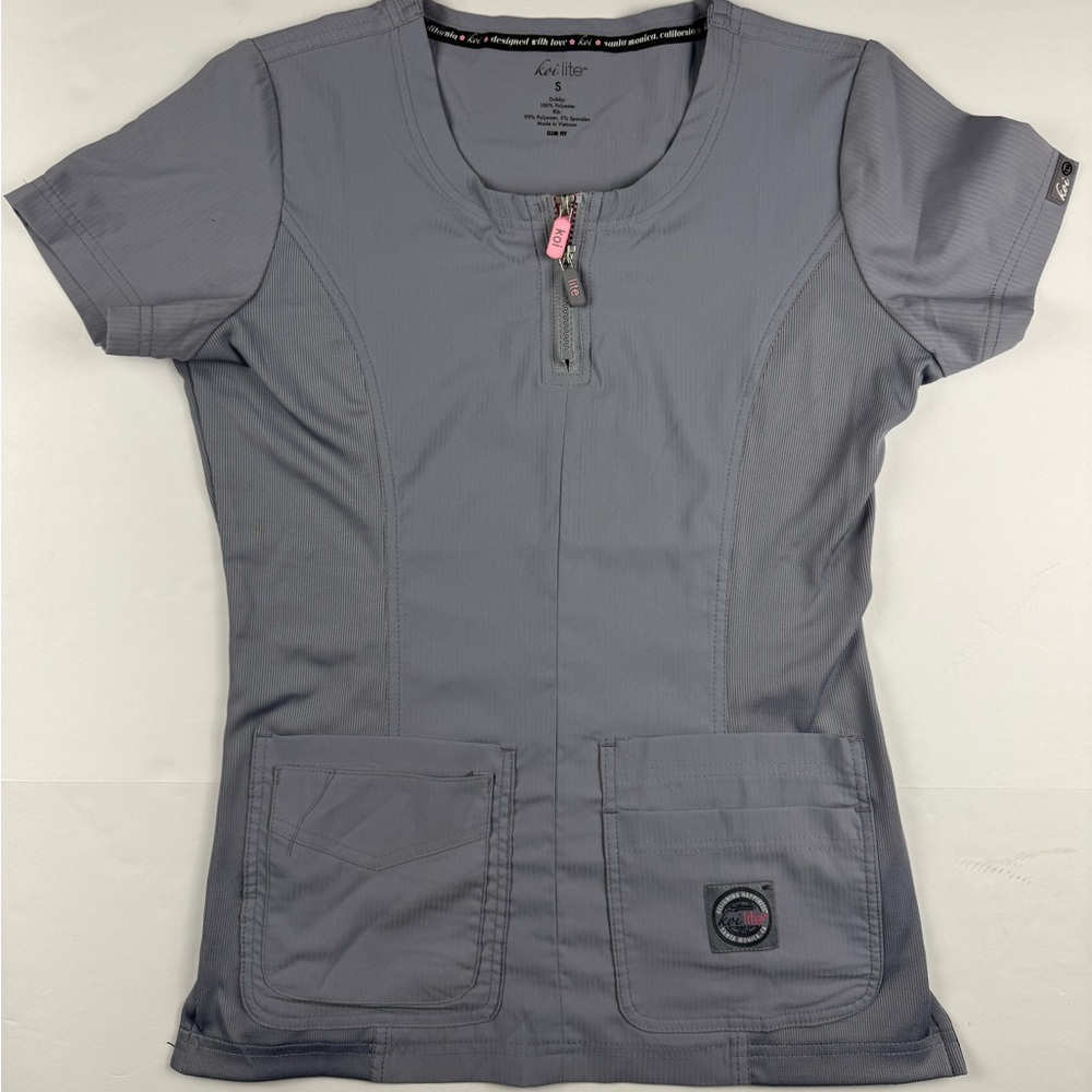 koi Women's Short-Sleeve Zip-Front Scrub Top in Gray